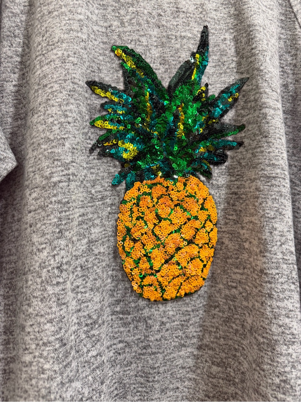 Tacera Gray Pullover Sweatshirt Sequin Pineapple - Picture 4 of 7